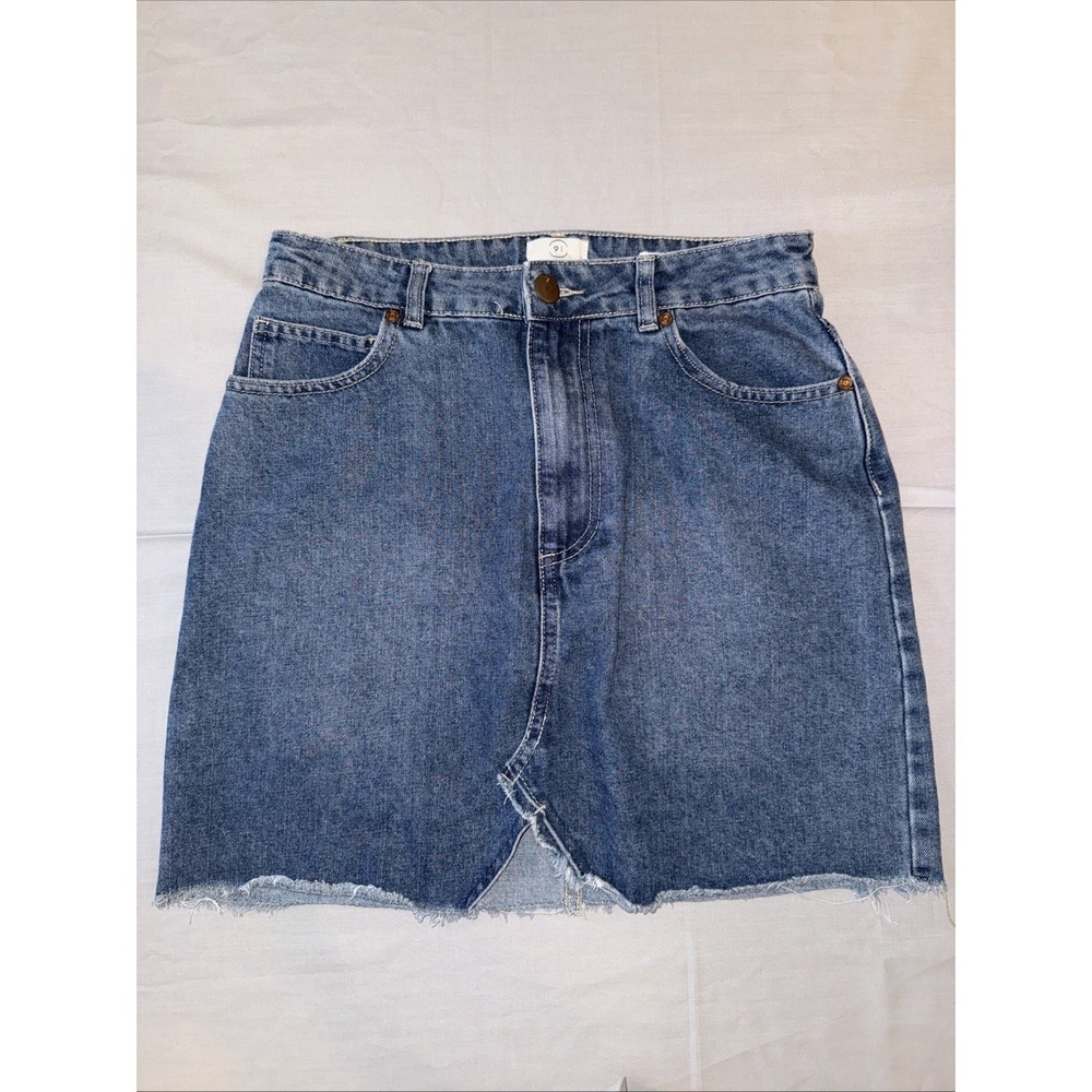 Cotton On Denim Mini Skirt Women's Size 6 Medium Wash Frayed Edge Y2K Boho